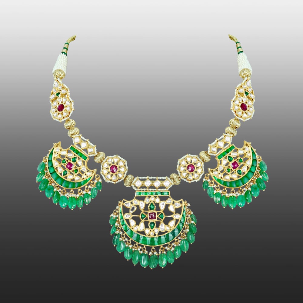 Pankhi Necklace with Polkis, Emerald Maniyas, and Ruby Talafs